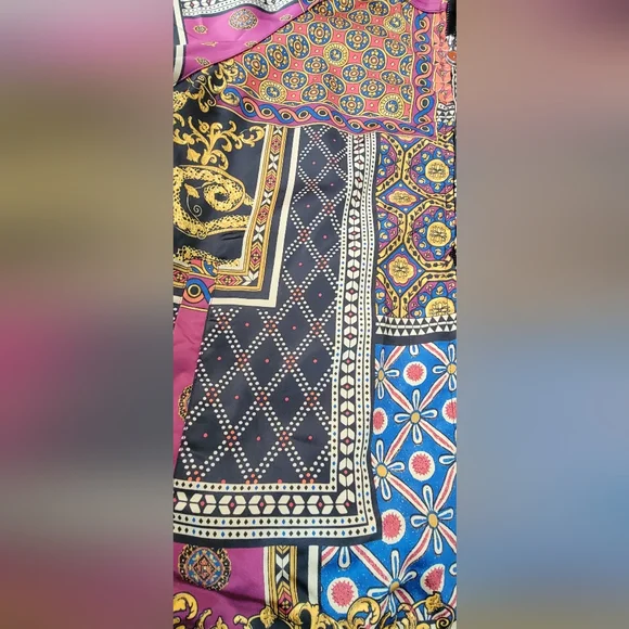 Urban Outfitters Scarf Print Bomber Jacket Mens L Multi Color Satiny Baggy ZipUp - Picture 10 of 15